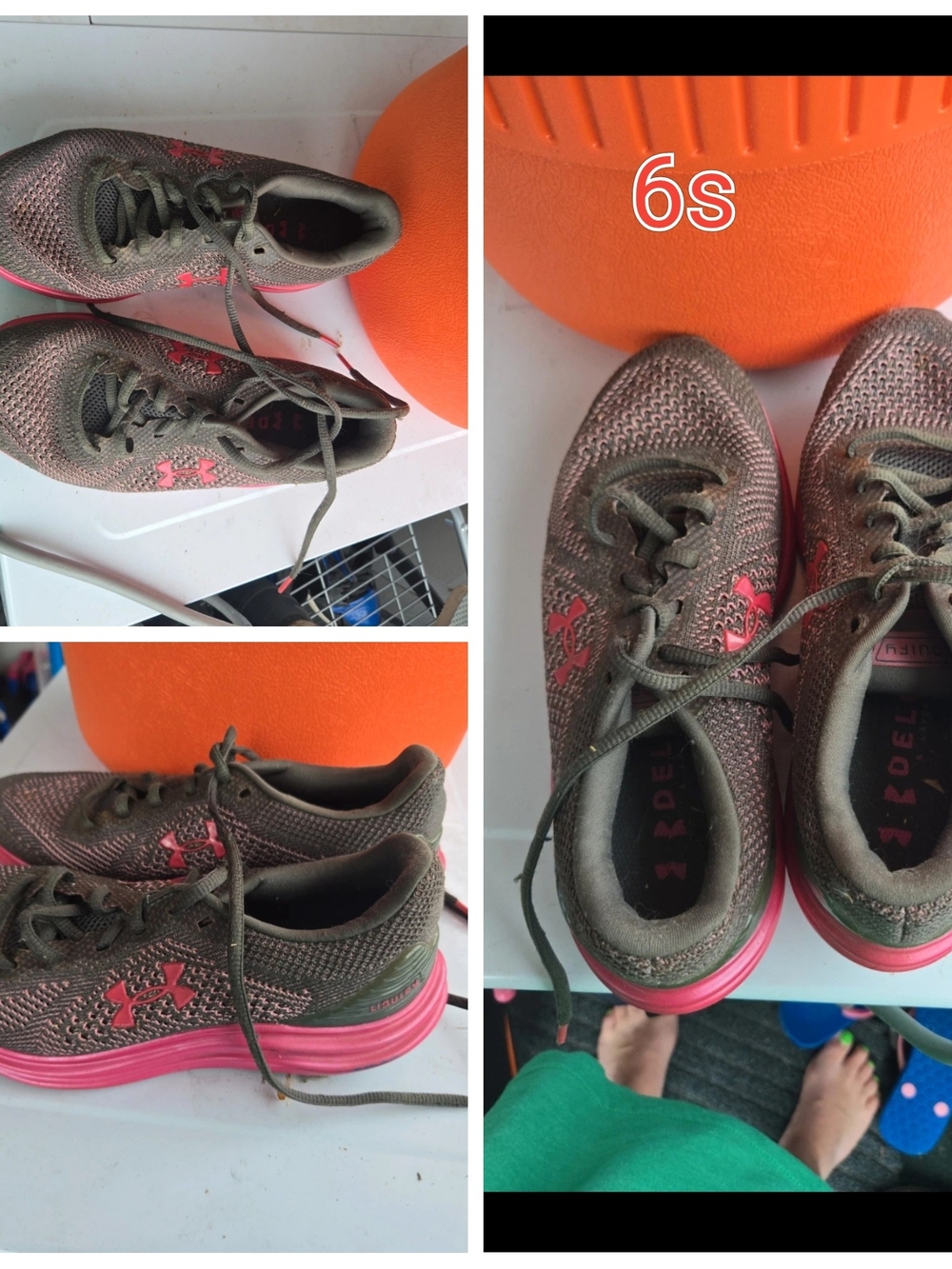 Under Armour Olive Green and Pink Girls' Athletic Sneakers